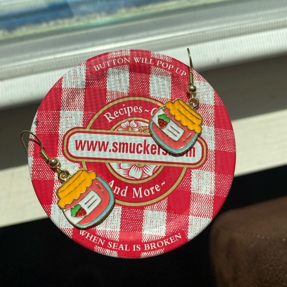 Strawberry Jam gold hook/huggy enamel earrings! - Picture 7 of 9